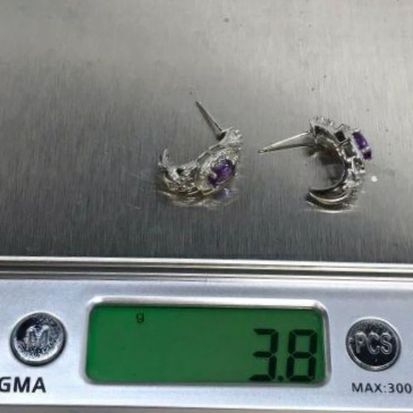 Amethyst & Diamond Accent Half Hoop Sterling Silver Earrings - Picture 13 of 13